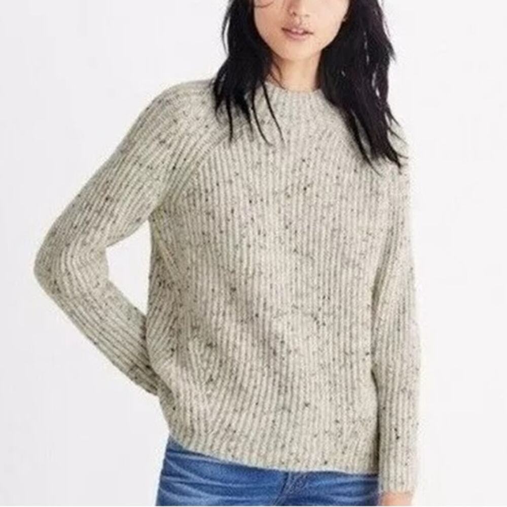 Madewell x J. Crew Northfield Mockneck Sweater‎ S Gray Boxy Rib Knit Wool Blend
